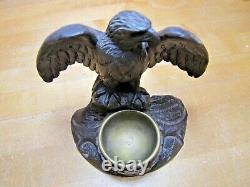 Spread Winged Eagle on Stump Antique Hand Carved Wooden Decorative Arts Tray