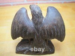 Spread Winged Eagle on Stump Antique Hand Carved Wooden Decorative Arts Tray