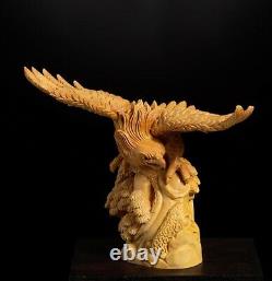 Statue Eagle Wooden Rich Hand Carved Animal Sculpture Vintage Decor Gift Boxwood