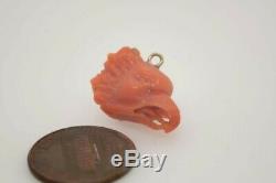 Striking Antique Finely Hand Carved Natural Coral Eagle Head Charm / Pendant