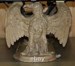 Sublime Hand Carved Antique Eagle 8 Person Dining Table With Italian Marble Top