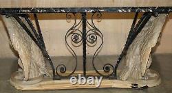 Sublime Hand Carved Antique Eagle 8 Person Dining Table With Italian Marble Top