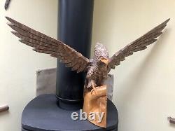 Superb Vintage Russian USSR Hand Carved Wooden Eagle Bird of Prey Sculpture