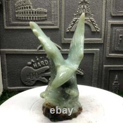 TOP 2.2lb Natural Jade Quartz Hand Carved Eagle Skull Crystal Reiki Gift Decor