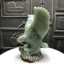 TOP 2.2lb Natural Jade Quartz Hand Carved Eagle Skull Crystal Reiki Gift Decor