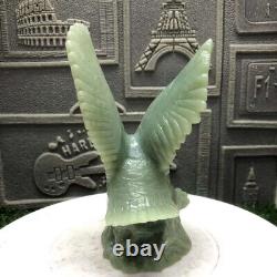 TOP 2.2lb Natural Jade Quartz Hand Carved Eagle Skull Crystal Reiki Gift Decor