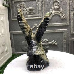 TOP 2.64lb Natural Jade Quartz Hand Carved Eagle Skull Crystal Reiki Gift Decor