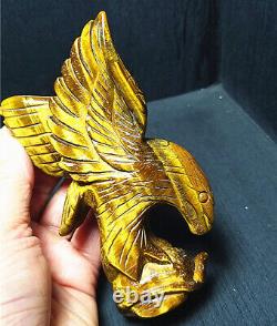 TOP 228G Natural Tiger Eye Crystal Hand Carved Beauty Eagle Decoration A1945