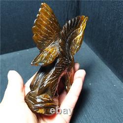 TOP 228G Natural Tiger Eye Crystal Hand Carved Beauty Eagle Decoration A1945