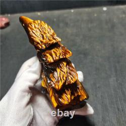TOP 331.9G Natural Tiger eye Crystal Hand-Carved Beauty Eagle Decorations YU548