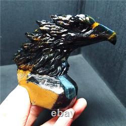 TOP 380.8G Natural Tiger eye Crystal Hand-Carved Beauty eagle Decorations YWD487