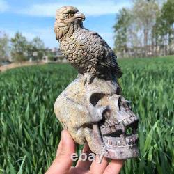 TOP 4.9LB Natural Drawing stone quartz eagle+skull hand carved crystal KX3414