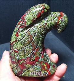 TOP 438.9G Natural Polished Dragon Blood Jaspey Hand-carved Eagle Healing A2451