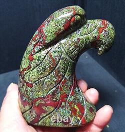 TOP 438.9G Natural Polished Dragon Blood Jaspey Hand-carved Eagle Healing A2451