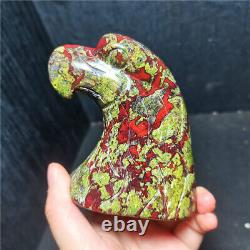 TOP 492G Natural Dragon Blood Stone Jasper Hand-Carved Eagles Healing WYX436