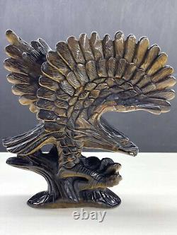 TOP! Natural Tiger's eye Quartz Hand Carved Eagle Skull Crystal Reiki Gift Decor