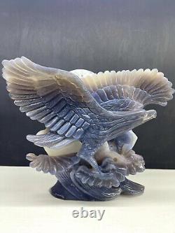 TOP! Rare Natural Agate Quartz Hand Carved Eagle Skull Crystal Gem Reiki Decor