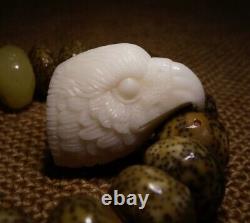 Tagua Nut Hand Carved Eagle Head Netsuke Figurine Pendant Decor