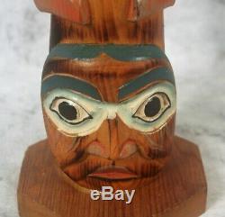 Tall 16.5 Hand Carved Totem Pole Signed Patrick Seale Eagle Boy Alaska Inuit