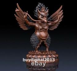 Tibet Temple red copper Bronze Garuda Dhwaja Hawk Eagle Bird God buddha Statue