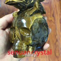 Top Natural tiger's eye jasper Quartz hand Carved Crystal eagle skull reiki gift