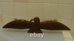 UNIQUE Vintage Wood Hand Carved EAGLE with Brass on Wings & Base Figurine 16L