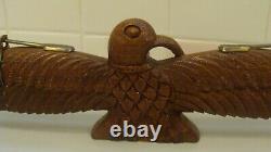 UNIQUE Vintage Wood Hand Carved EAGLE with Brass on Wings & Base Figurine 16L