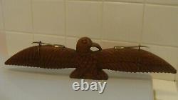 UNIQUE Vintage Wood Hand Carved EAGLE with Brass on Wings & Base Figurine 16L