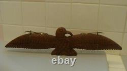 UNIQUE Vintage Wood Hand Carved EAGLE with Brass on Wings & Base Figurine 16L