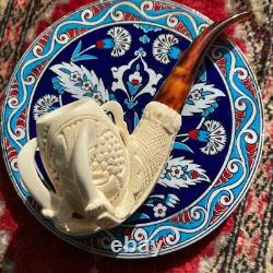UNSMOKED Hand-carved Eagle Claw BLOCK MEERSCHAUM pipe (9mm)