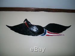 US Hand Carved Black Wood Eagle Flag Carving Americana Folk Art Bellamy