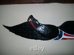 US Hand Carved Black Wood Eagle Flag Carving Americana Folk Art Bellamy