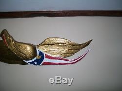US Hand Carved Gold Patriotic Wood Eagle Flag Carving Americana Folk Art Bellamy