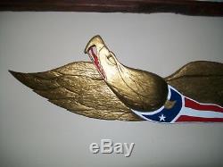 US Hand Carved Gold Patriotic Wood Eagle Flag Carving Americana Folk Art Bellamy