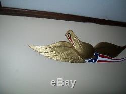 US Hand Carved Gold Wood Eagle Flag Carving Americana Folk Art Bellamy