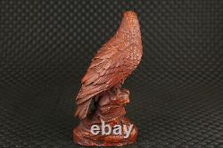 Unique Chinese old boxwood hand carved eagle figure statue gift