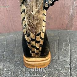 Unique Hand Made Eagle Hawk Sculpture Widespread Wings Water Buffalo Horn Art