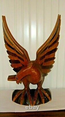 Unique Vintage Wood Hand Carved Large EAGLE Sculpture 15.9 tall x 10.7 x 5.2