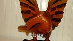 Unique Vintage Wood Hand Carved Large EAGLE Sculpture 15.9 tall x 10.7 x 5.2