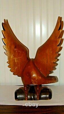 Unique Vintage Wood Hand Carved Large EAGLE Sculpture 15.9 tall x 10.7 x 5.2