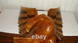 Unique Vintage Wood Hand Carved Large EAGLE Sculpture 15.9 tall x 10.7 x 5.2