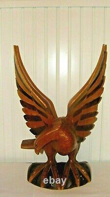 Unique Vintage Wood Hand Carved Large EAGLE Sculpture 15.9 tall x 10.7 x 5.2