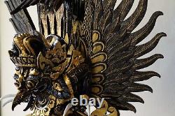Unique Wooden Garuda 29 inch Sculpture Balinese, Hand Carving Black Gold Garuda