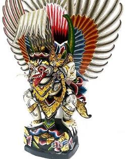 Unique Wooden Sculpture Garuda 40 inch, Gift, Hand Carving White Garuda Vishnu