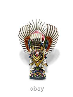 Unique Wooden Sculpture Garuda 40 inch, Gift, Hand Carving White Garuda Vishnu