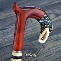 Unique Wooden Walking Stick Cane Hiking Staff hand carved Handmade Eagle