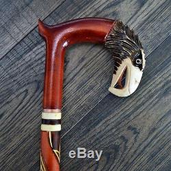 Unique Wooden Walking Stick Cane Hiking Staff hand carved Handmade Eagle