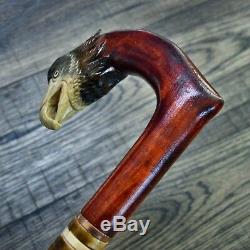 Unique Wooden Walking Stick Cane Hiking Staff hand carved Handmade US Eagle