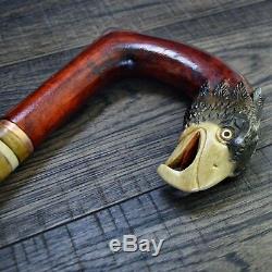 Unique Wooden Walking Stick Cane Hiking Staff hand carved Handmade US Eagle