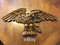 VINTAGE HAND CARVED WOOD FOLK ART EAGLE FIGURE Wall PLAQUE Made In Italy 18
